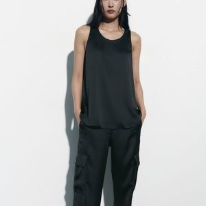 Zara sleeveless satin effect tank top blouse small black